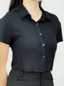 MAYA LINEN BUTTONED DREAM TOP (BLACK)