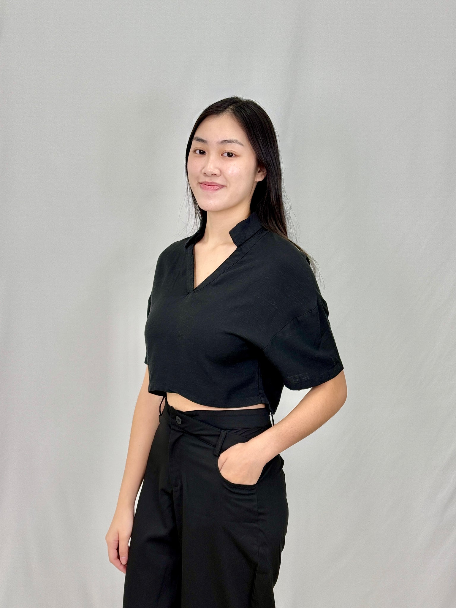 MAYA LINEN DREAM TOP (BLACK)